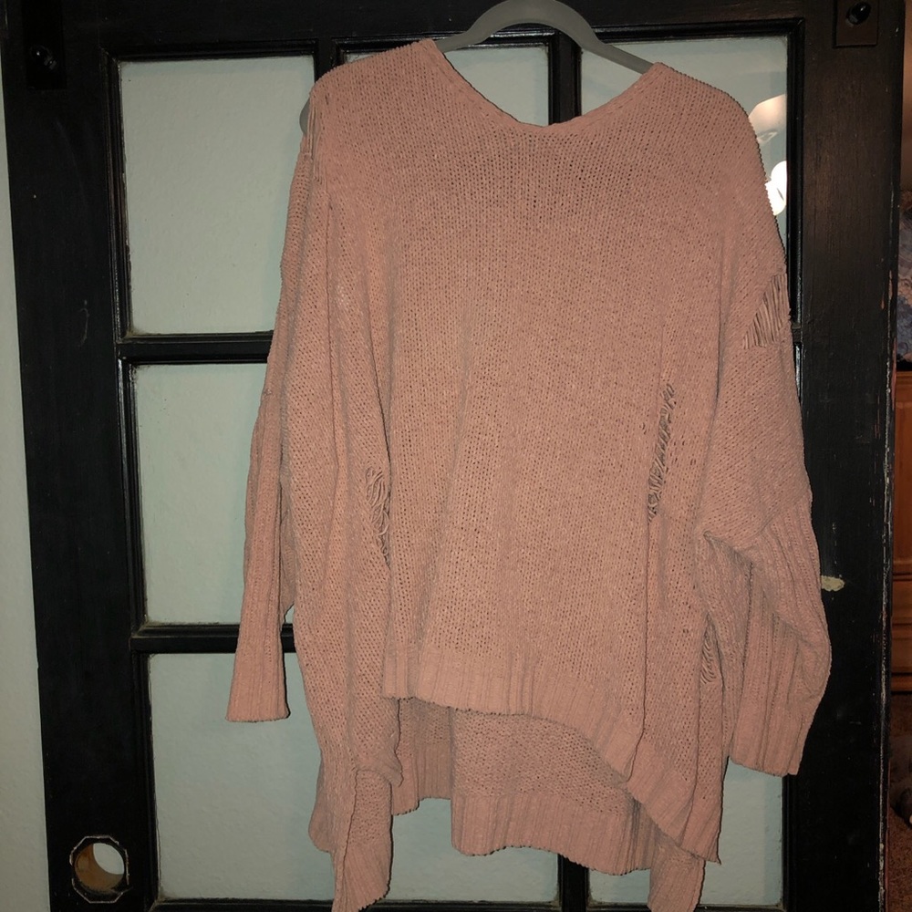 Blush pink distressed oversized sweater